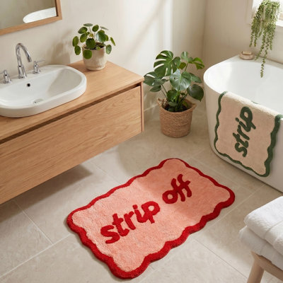 Strip Off Slogan Scalloped Bath Mat