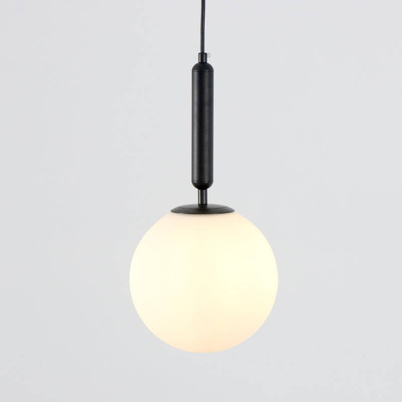 Hildreth 1-Light Globe Pendant Light 8" Opal Glass Kitchen Island, Matte Black