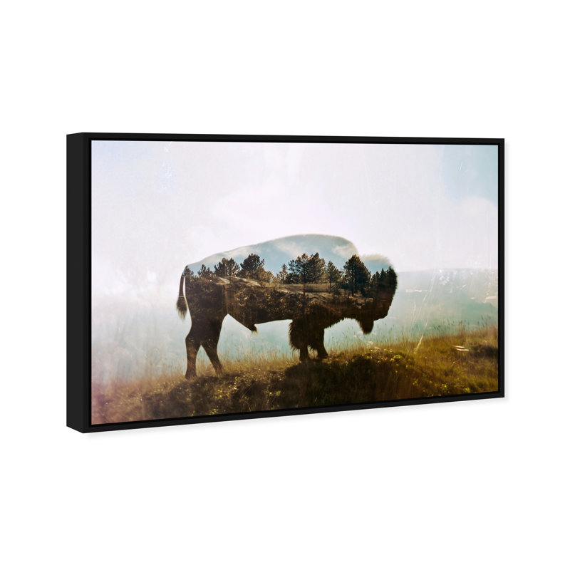 Bison Forest II Print by Oliver Gal, 11" H x 16" W, Black Floater Frame