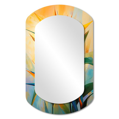 «Berau Paradises Profile Flower II - Birds Of Paradise», miroir décoratif asymétrique, miroir mural cylindrique traditionnel, impression sur métal