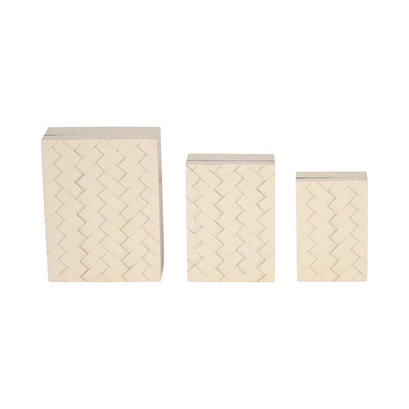 Set Of 3 6/7/9" Chain Boxes, Ivory