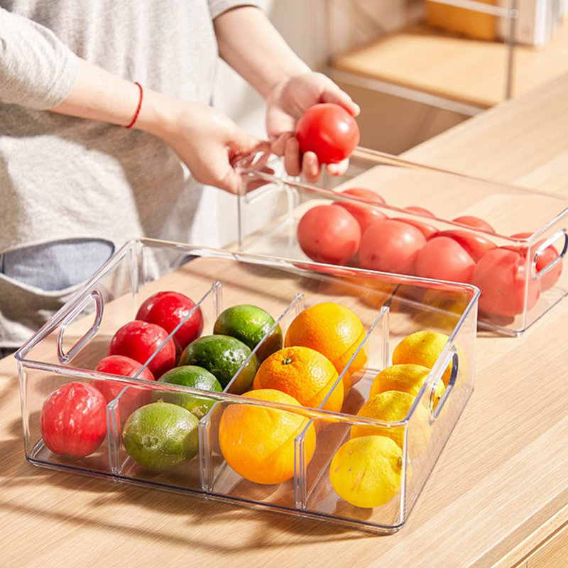 Set Of 3 Stackable Refrigerator Organizer Bins Pull-Out Drawers For Fruit And Veggies Divided Storage Organizer For Fridge Clear Drawer Containers With Handle For Produce Saver, Eggs, Snackc