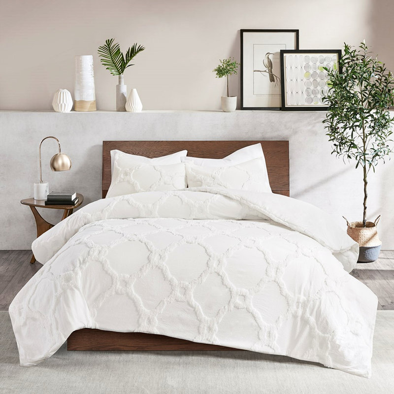 Ensemble 3 pièces d'édredon en chenille double / grand - motif géométrique, coton doux, géométrique