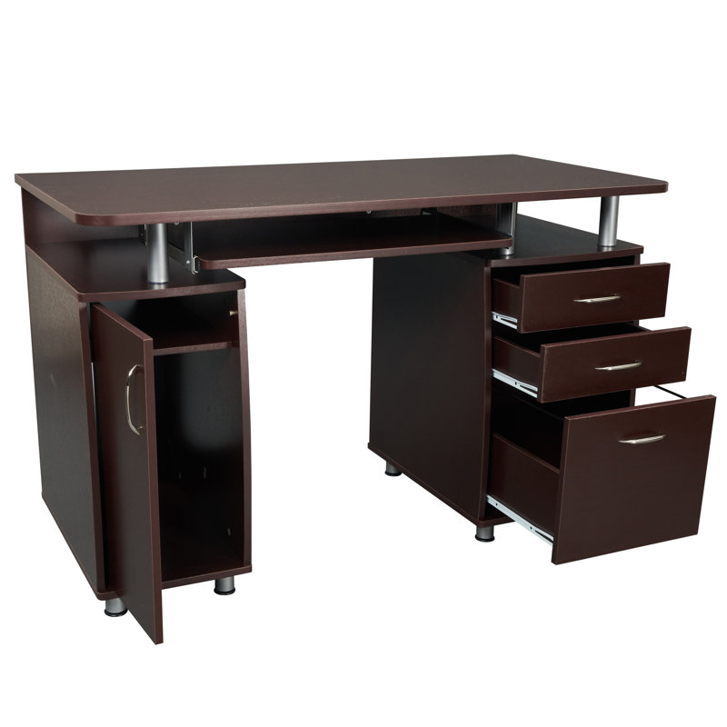 Harris 48'' Floating Computer Desk with Drawers and Storage Cabinet, Chocolate