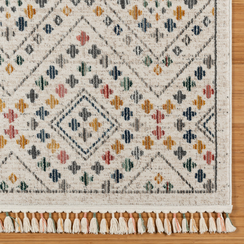  Amiens Nizar Bohemian Moroccan Ivory/Multi Tribal Patterned Polyester Area Rug, Runner 2'7" x 8'