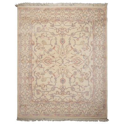 Tapis traditionnel en laine noué à la main ivoire 7 pi 11 po x 10 pi 1 po Nouvelle-Zélande