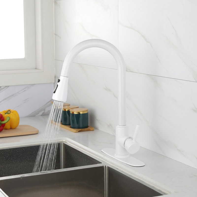 Stainless Steel Kitchen Faucet With Pull Out - Modern Look, White Simple Installation And Relaxation, Adjustable Water Flow Temperature Control Options Spray Modern, Steel, Installation,