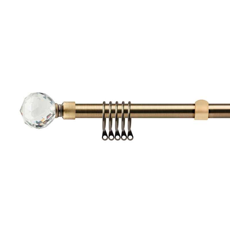 Crystal Brushed Silver Stainless Steel Adjustable 160cm to 300cm 2cm Single Curtain Pole, 1.6 - 3m, Antique Brass