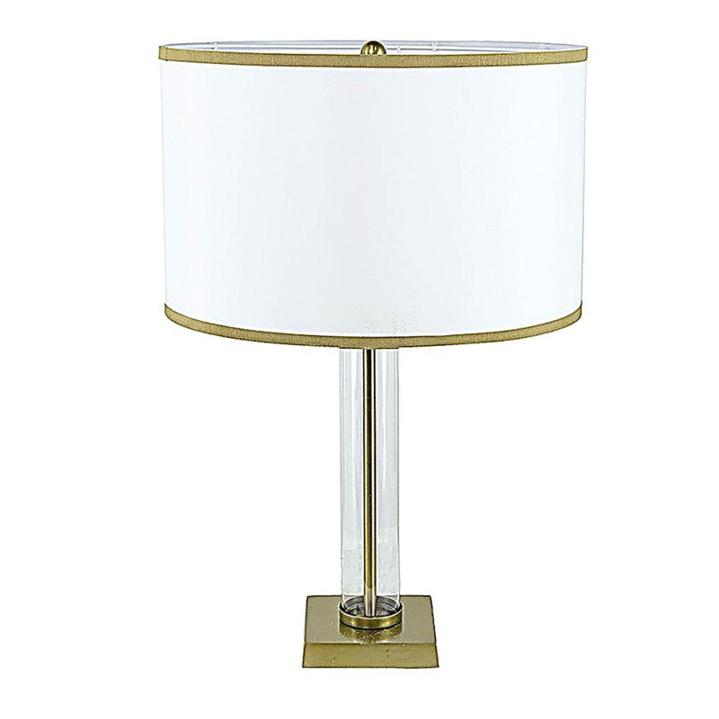 Lampe de table 16 po x 16 po x 24 po or et blanc avec cylindre en verre et base piédestal (assemblage de l'abat-jour requis)