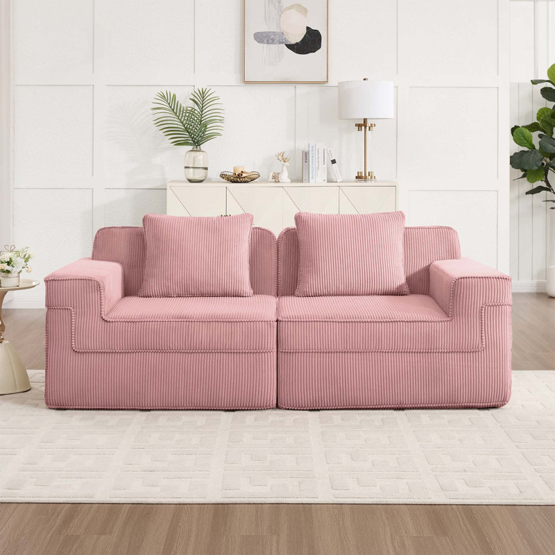 Canapé modulaire à 2 places avec coussins décoratifs Modern Cordurory, Pink Corduroy