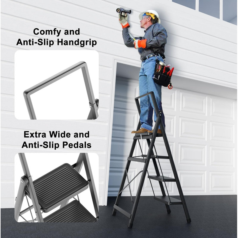 4 Step Ladder, Folding Step Stool with Wide Anti-Slip Pedal, 350lbs