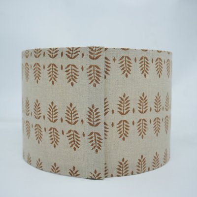 Abat-jour tambour brun à imprimé de feuilles Darpan - abat-jour de table fait à la main Artisan - haut 13 po x bas 13 po x 10 po de haut