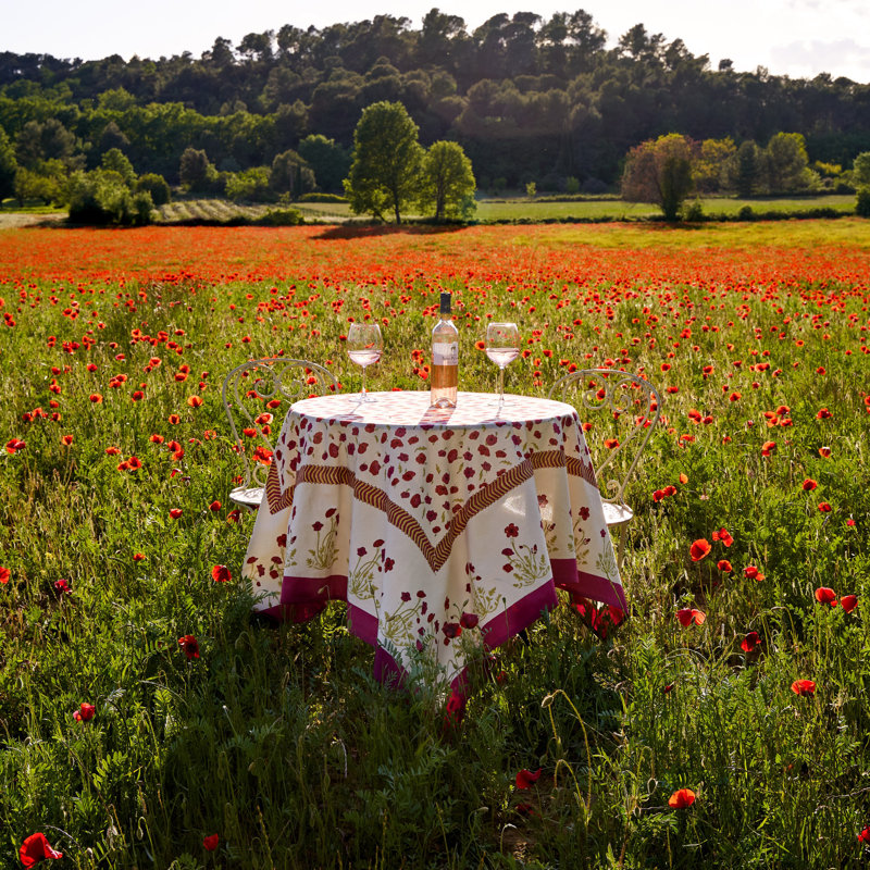 Poppies Handmade Floral Tablecloth, 71" W x 128" L