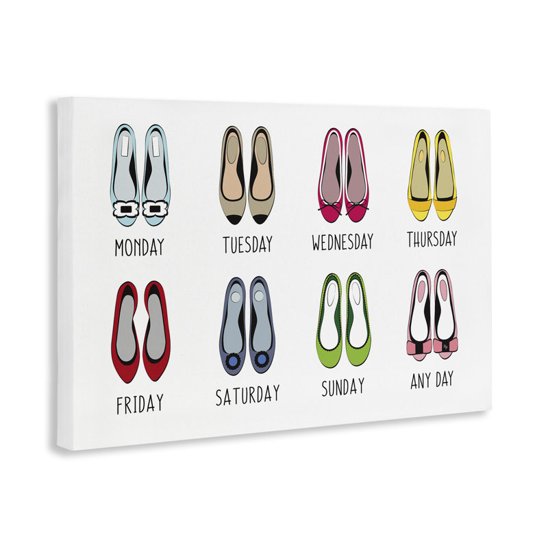 «Shoe Week Days», art mural sur toile par Martina Pavlova, H 16 po x l 24 po
