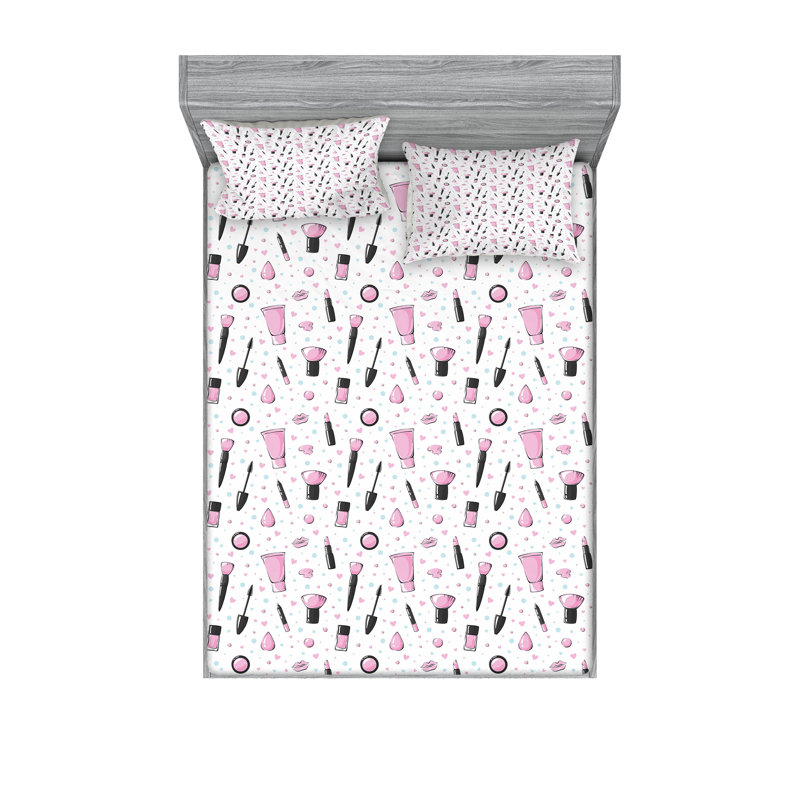 Drap-housse et coussin décoratif bleu et gris Ambesonne, Ensemble de draps pour lit double + 5 pièces supp