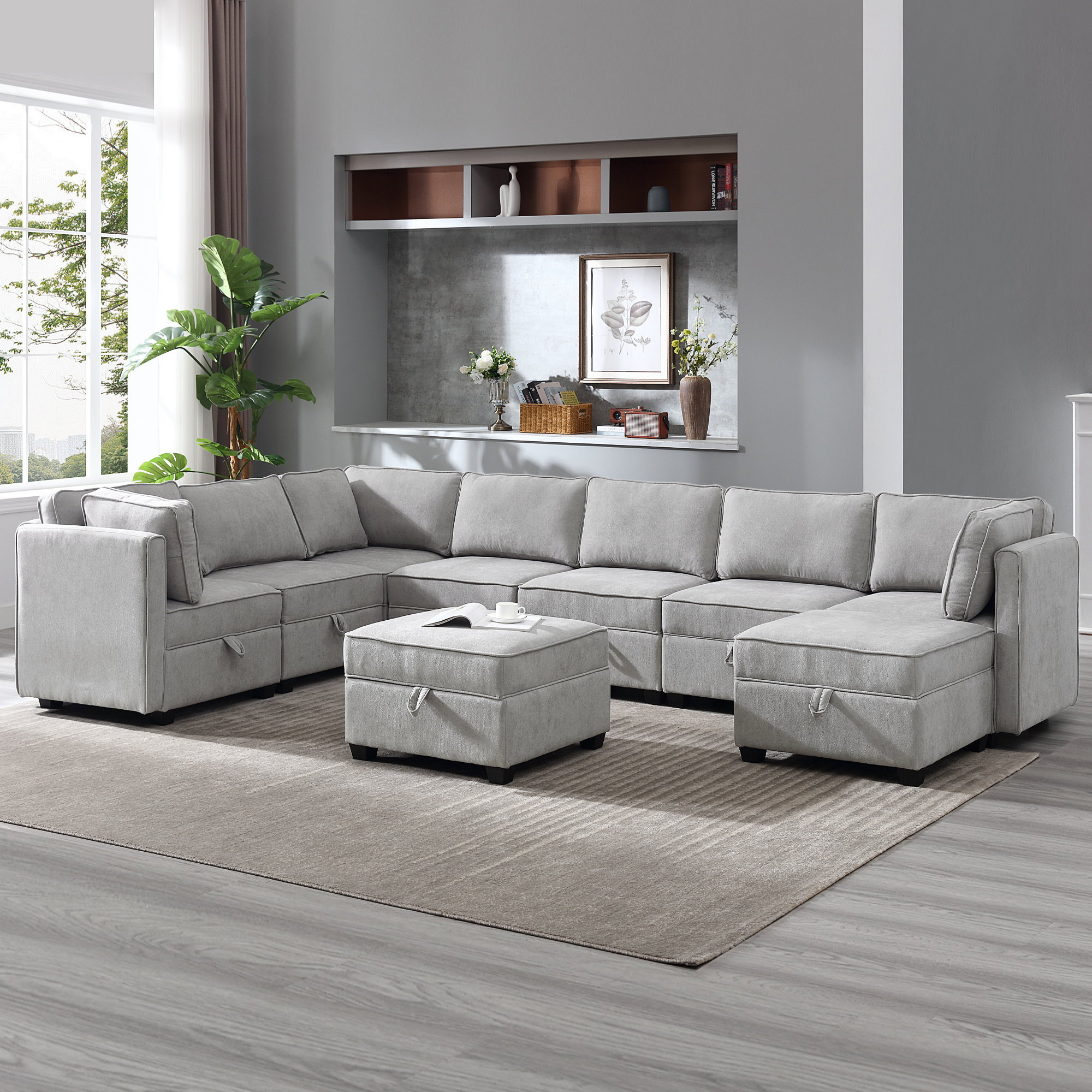 Latitude Run® 9 Piece Upholstered Modular Sectional with Under Seat