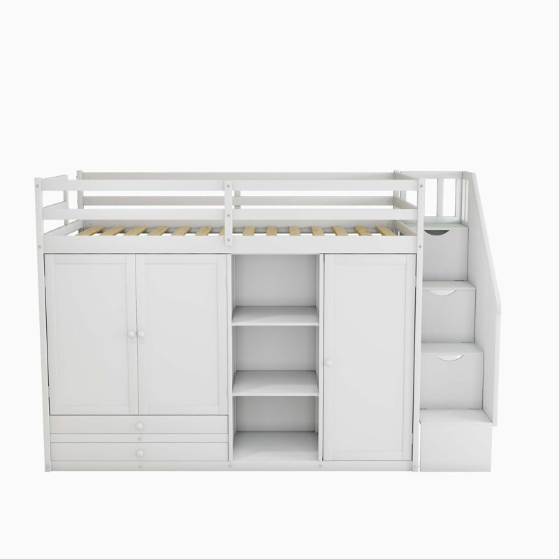 Germani Kids Twin Loft Bed with Drawers, White