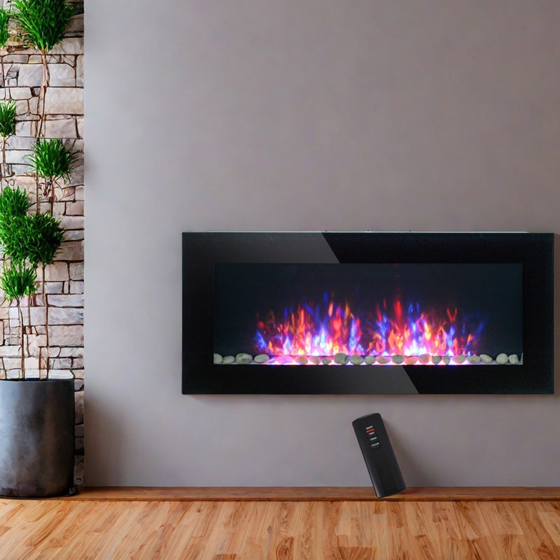 Foyer électrique mural 41,3 "avec effet de flamme, lumière de fond 7 couleurs en noir, 1500W