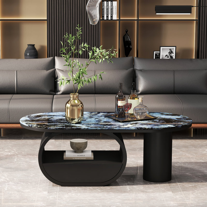 Solid Coffee Table with Storage, Blue/Black