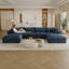 157,6 po, assise profonde en velours côtelé bleu, conception à deux couches, coussins amovibles, sans assemblage, possibilité de bricolage, sièges rembourrés en plumes de luxe, tissu doux modulaire, nuage de soutien en éponge