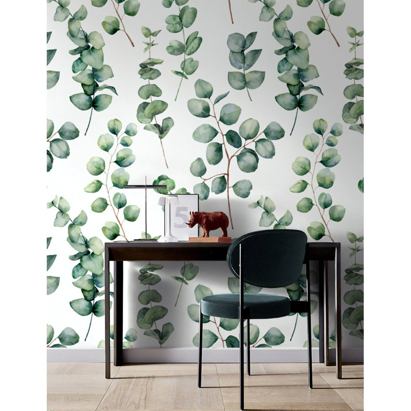 Papier peint amovible aquarelle feuille d'eucalyptus, L 9 po x l 15 po
