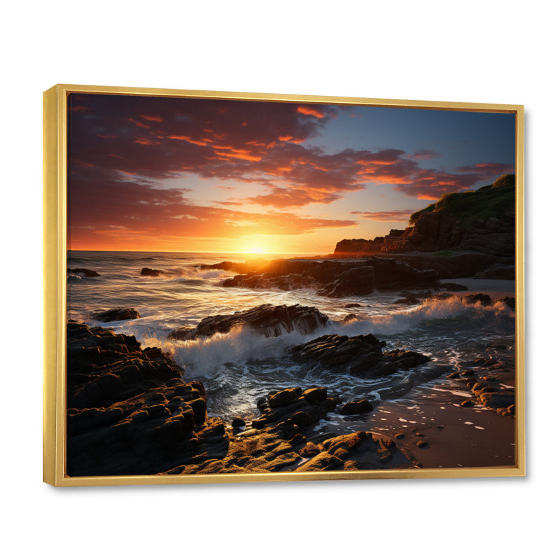 Sunset Radiant Coastal Retreat I, H 12 po x l 20 po x P 1 po, Cadre flottant doré