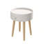 Table de chevet 18 po avec tiroir de rangement et pieds de chêne, table basse d'appoint pour chambre à coucher, salon, blanc