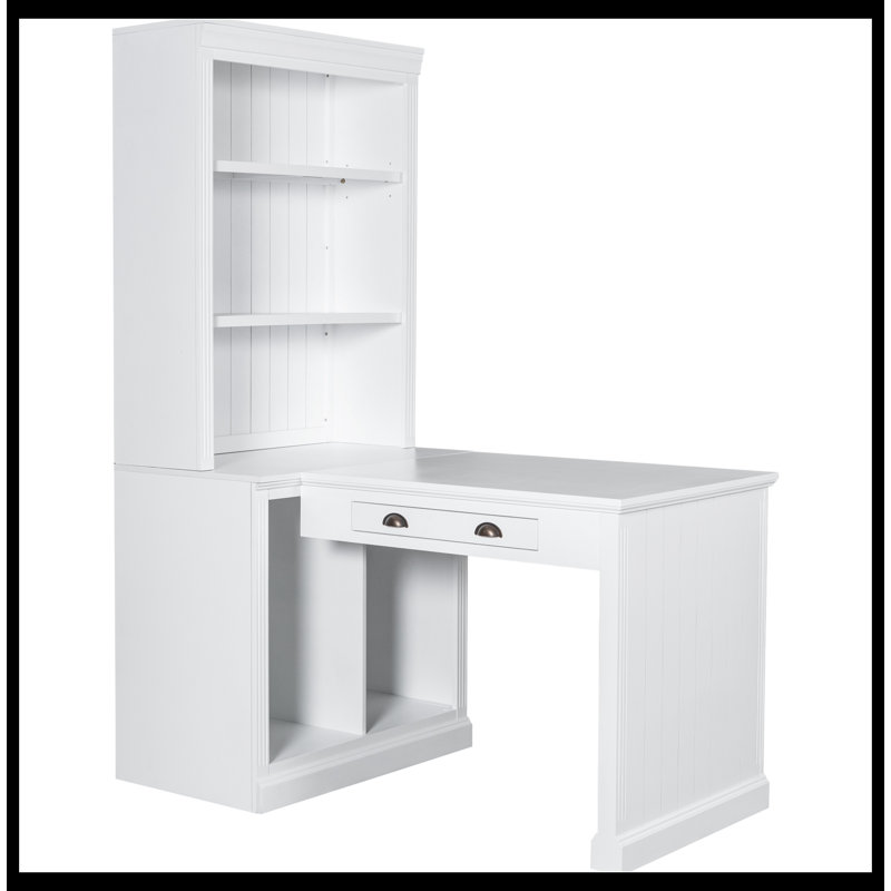 Tall Bookshelf With Writing Desk,Modern Bookcase with Study Desk, Workstation with Storage Shelf