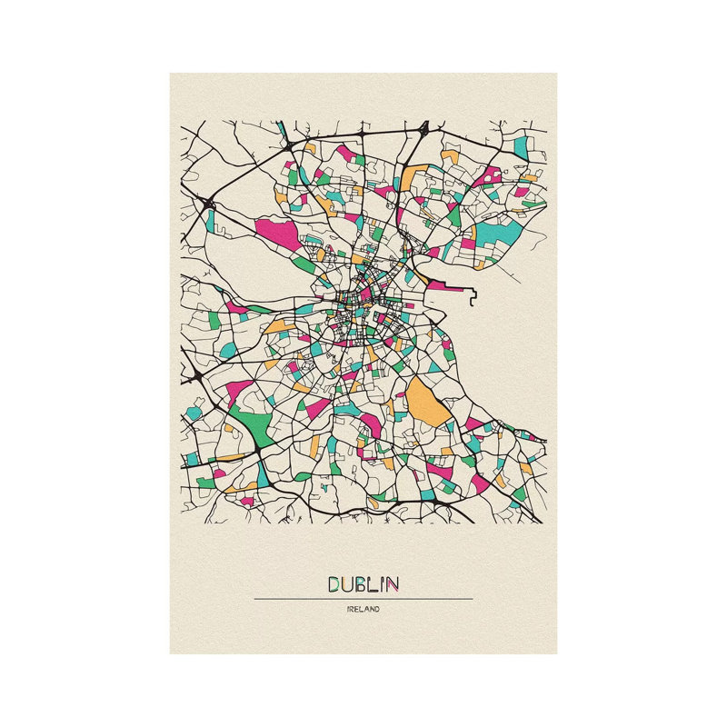 «Dublin, Ireland Map» par Ayse Deniz Akerman - impression sur toile tendue, H 18 po x l 12 po x P 1,5 po