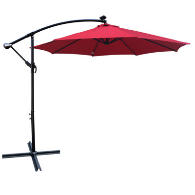 10 ft Outdoor Patio Umbrella Solar Powered LED Lighted 8 Ribs Umbrella with Crank and Cross Base for Garden  Outside Deck Swimming Pool