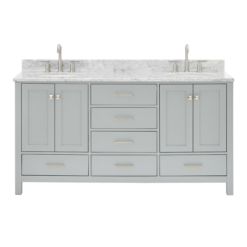 Flynt 67'' Double Bathroom Vanity with Carrara Marble Top, Gray