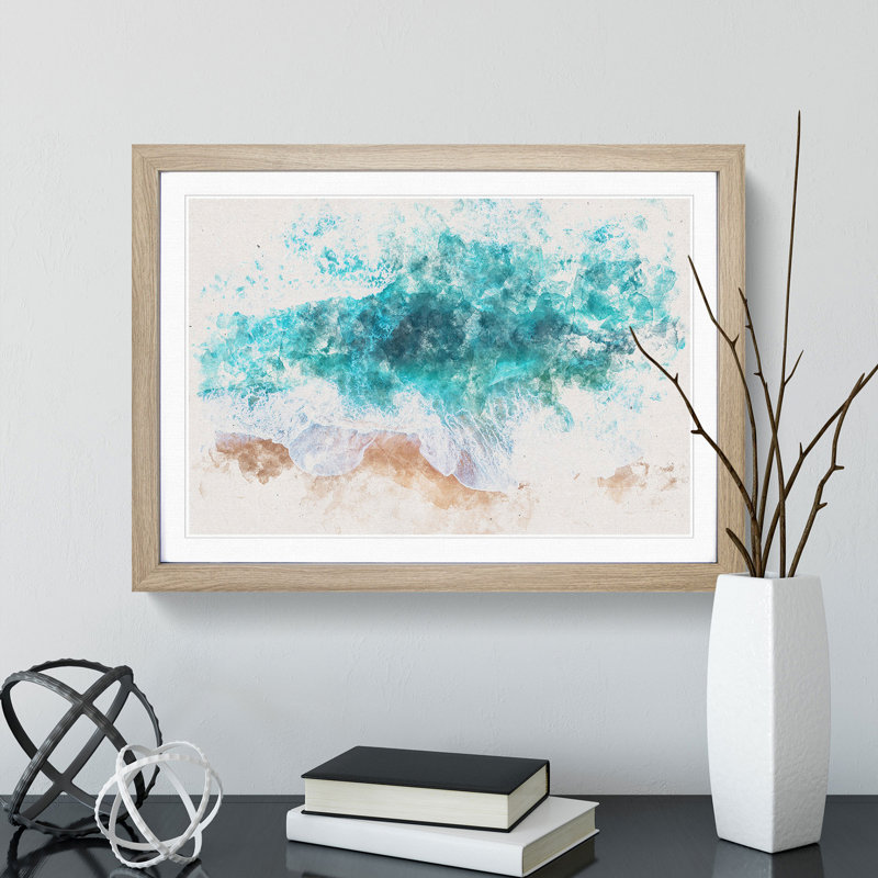 Beach in Melbourne Australia Watercolour - Picture Frame Graphic Art Print, 40cm H x 60cm W x 2cm D, Oak Framed