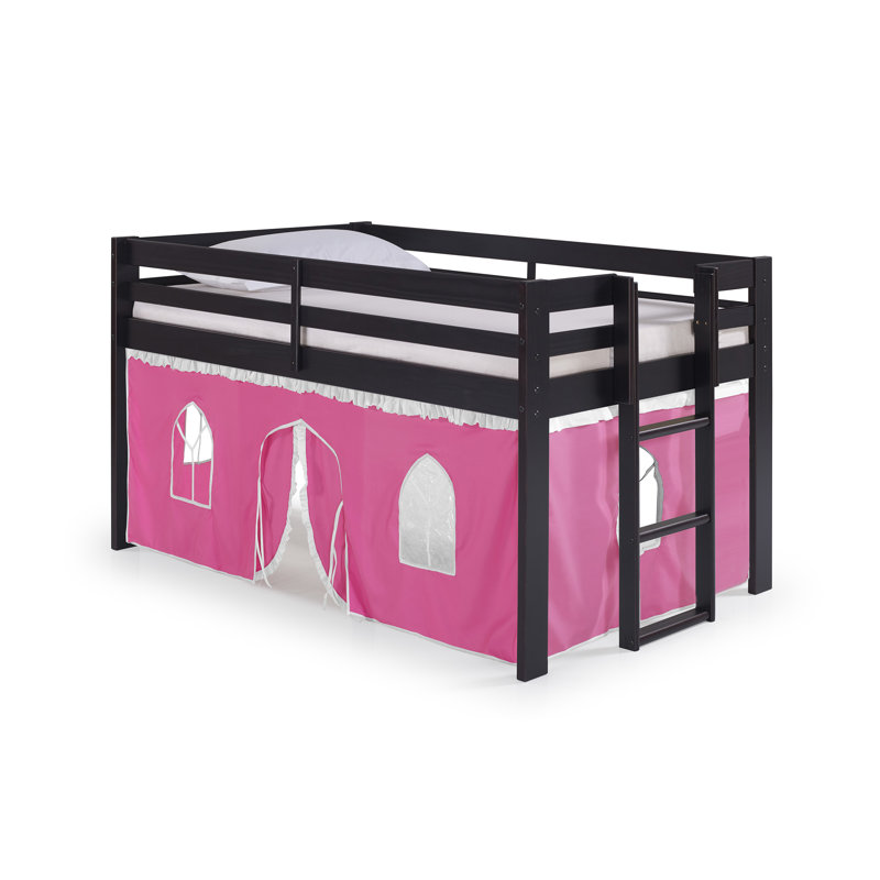 Lit mezzanine simple Jasper, structure espresso et tente de jeu rose / blanche