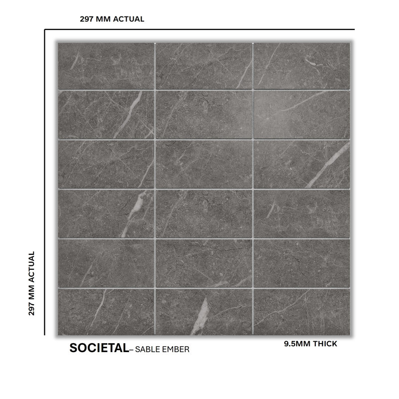 Societal 2" X 4" Porcelain Stone Look Tile Mosaic Sheet, Sable Ember