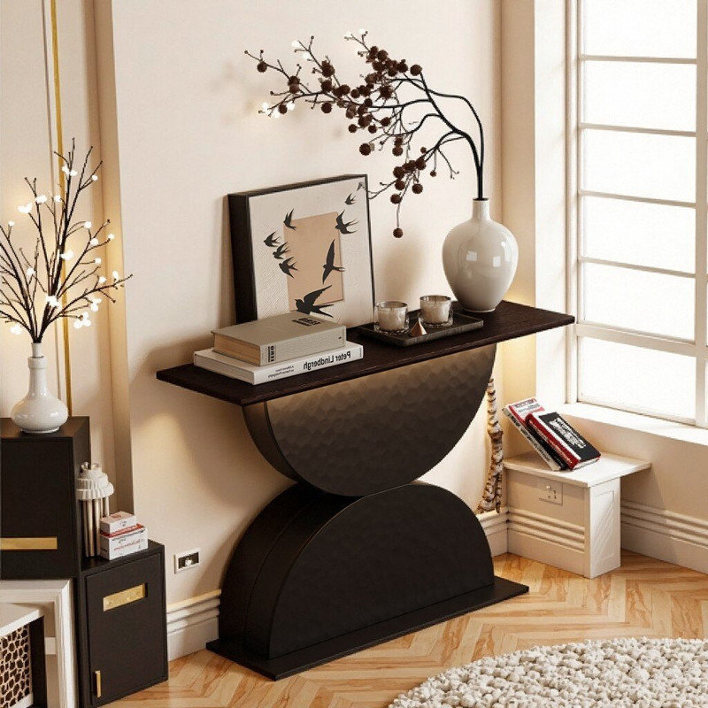 Console - Bois massif semi-circulaire texturé martelé à DEL