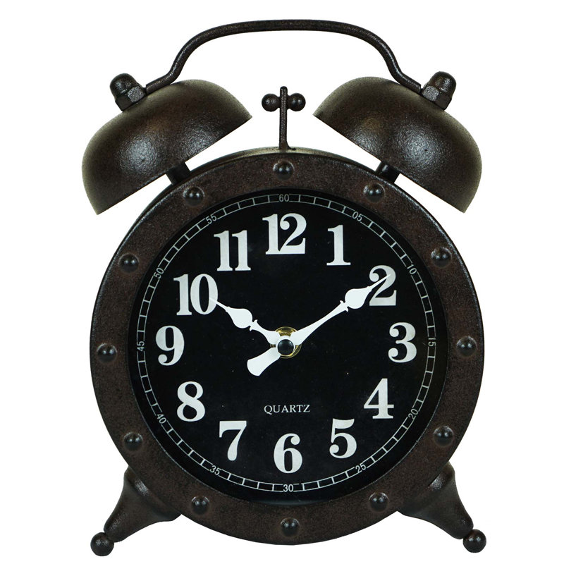 Modern & Contemporary Analog Metal Mechanical Tabletop Clock with Alarm in