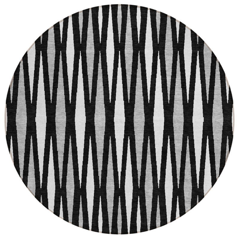 Tapis intérieur lavable rond 8 pi noir ivoire et gris