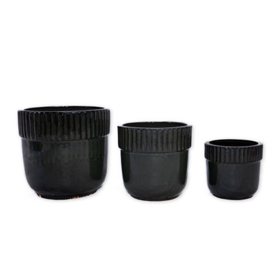 Antique Black Ceramic Product Planter For Terrace, Garden, Window Sill, Etc. (3 Pieces)