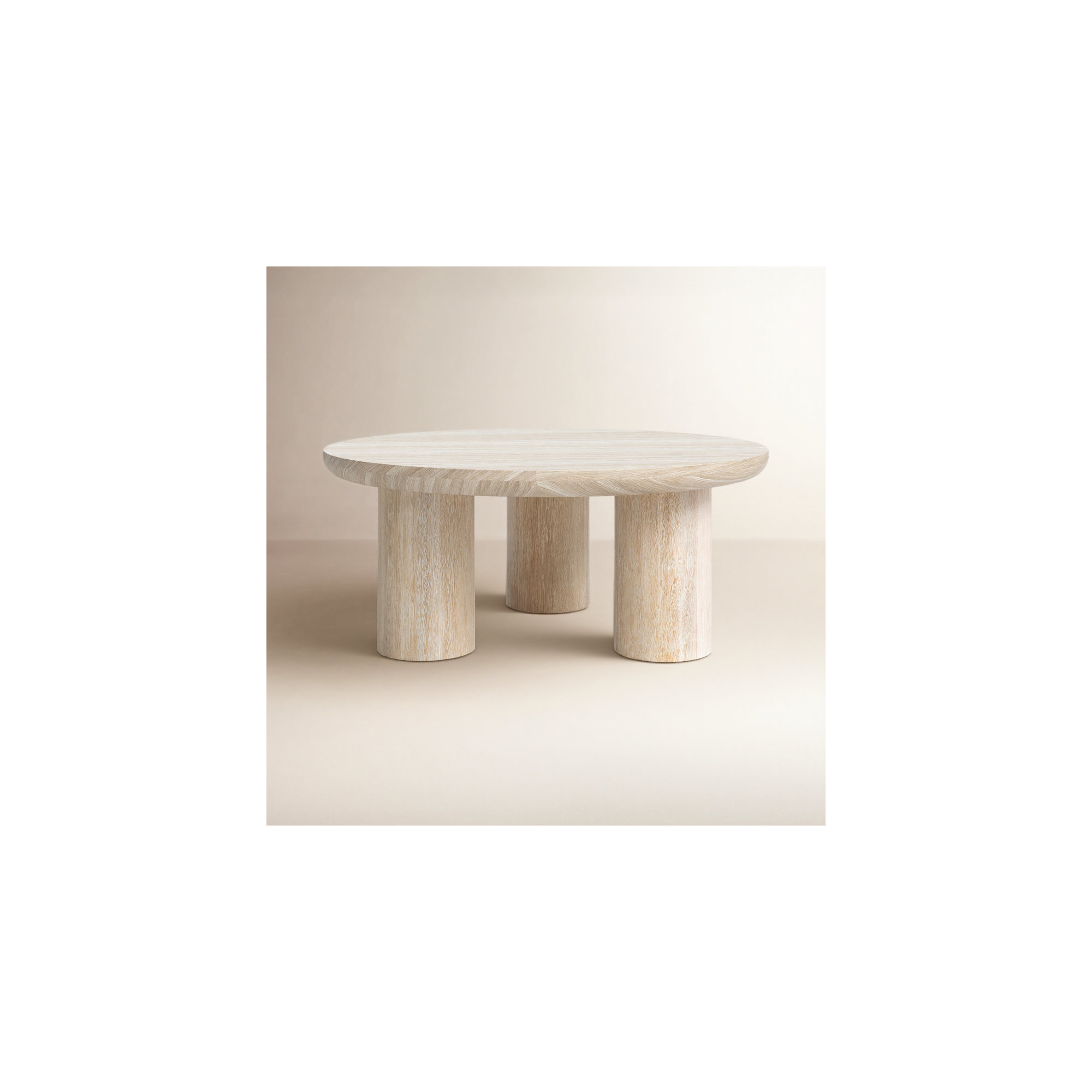 Columnia Solid Wood 3 Legs Coffee Table, White Wash
