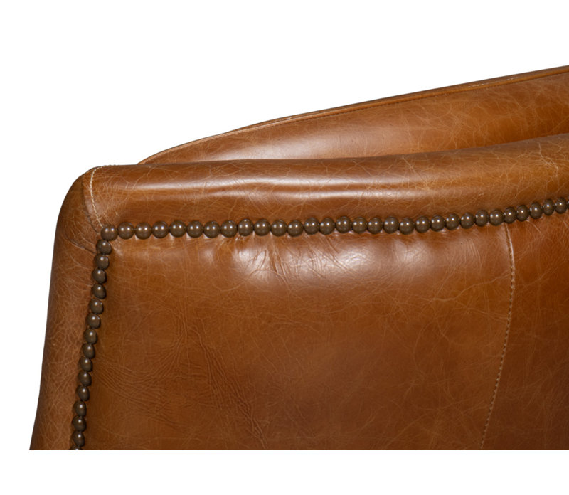 Baker Swivel Club Chair, Brown Genuine Leather