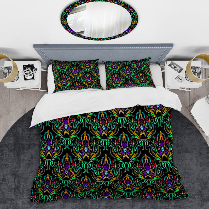 Ensemble de housse de couette en microfibre noir / vert / mauve 3 pièces