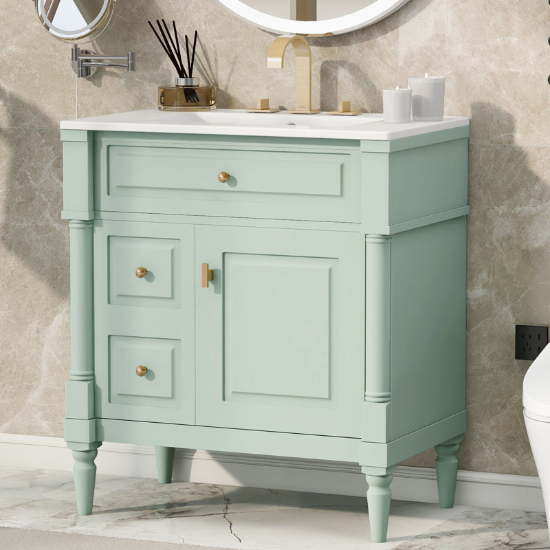 Meuble-lavabo de salle de bain avec lavabo, Vert