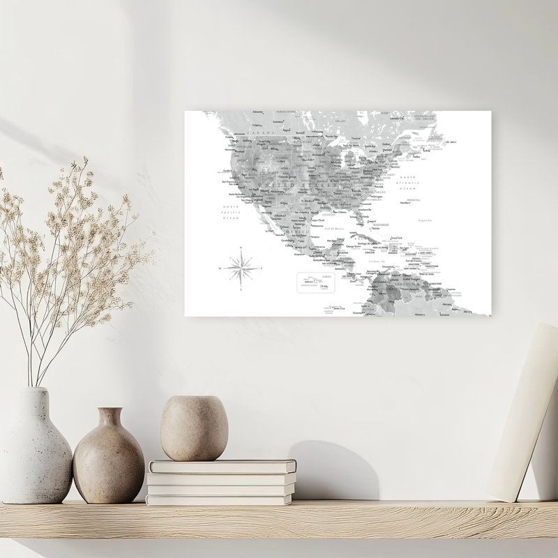 North America Caribbean Map Contemporary City Wall Art Print 1 Piece Wrapped Canvas Wall Art, 45.72cm H x 30.48cm W