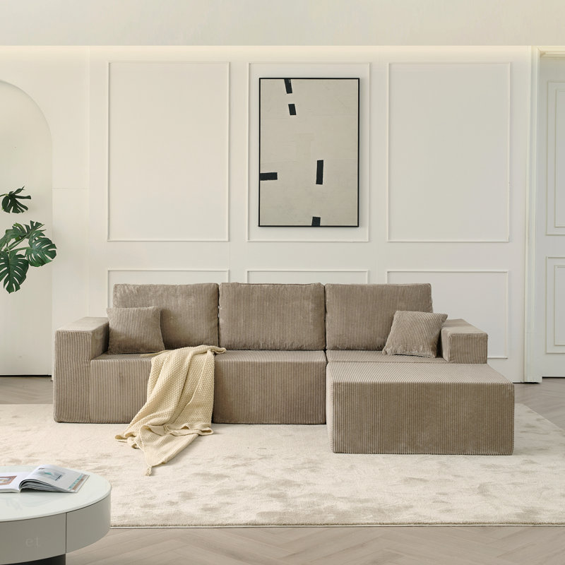 Canapé modulaire 110 po Cloud, canapé désossé, sans assemblage, 3 places avec repose-pieds et 2 coussins, parfait pour les salons et les chambres à coucher - gris