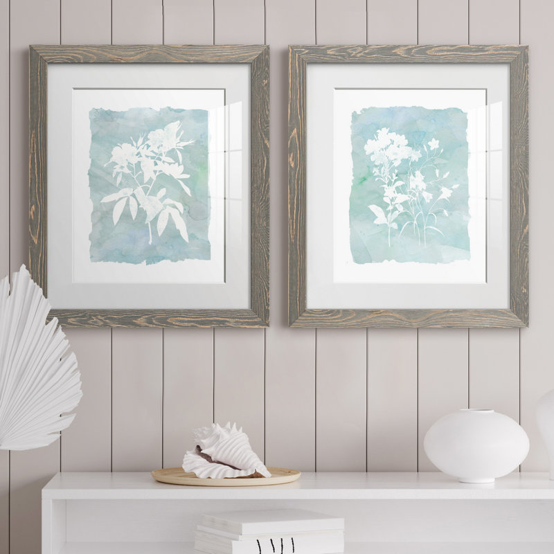 Silhouette Botanical III - ensemble de 2 reproductions, Cadre en papier gris, Blanc, H 20 po x l 17 po x P 1 po