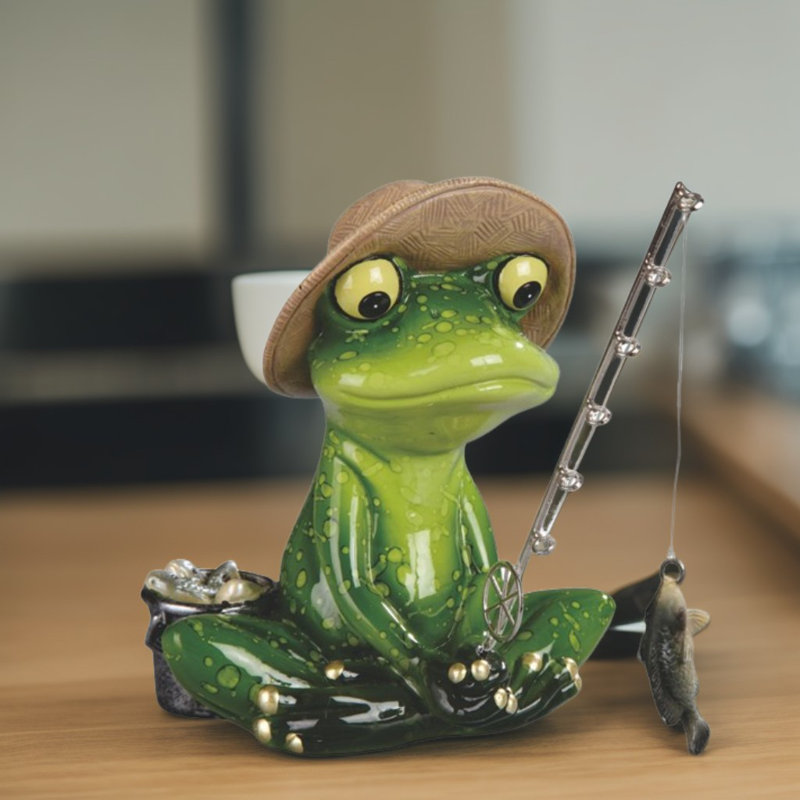 6"W Frog Fishing Figurine