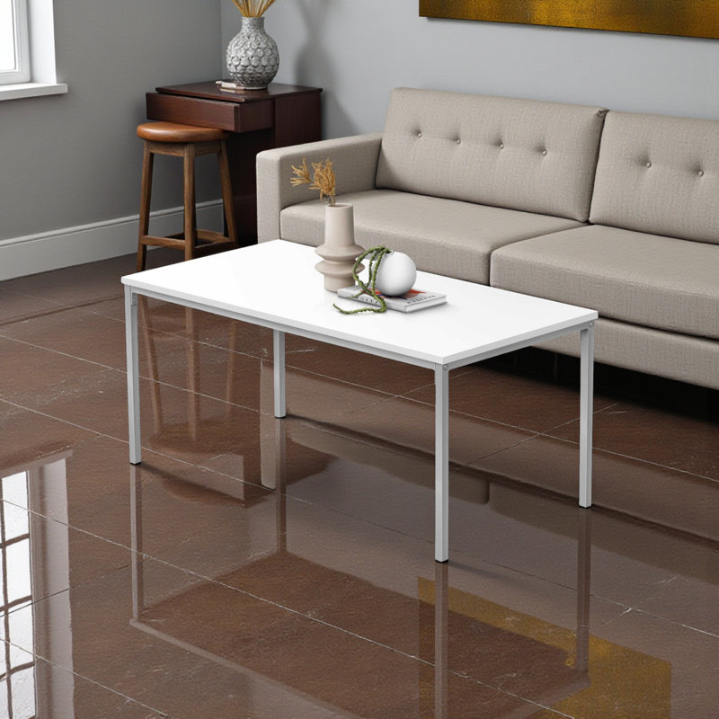 Melita Glossy White Finish Coffee Table With Silver Metal Leg, 17.87" H X 39.75" W X 19.83" D