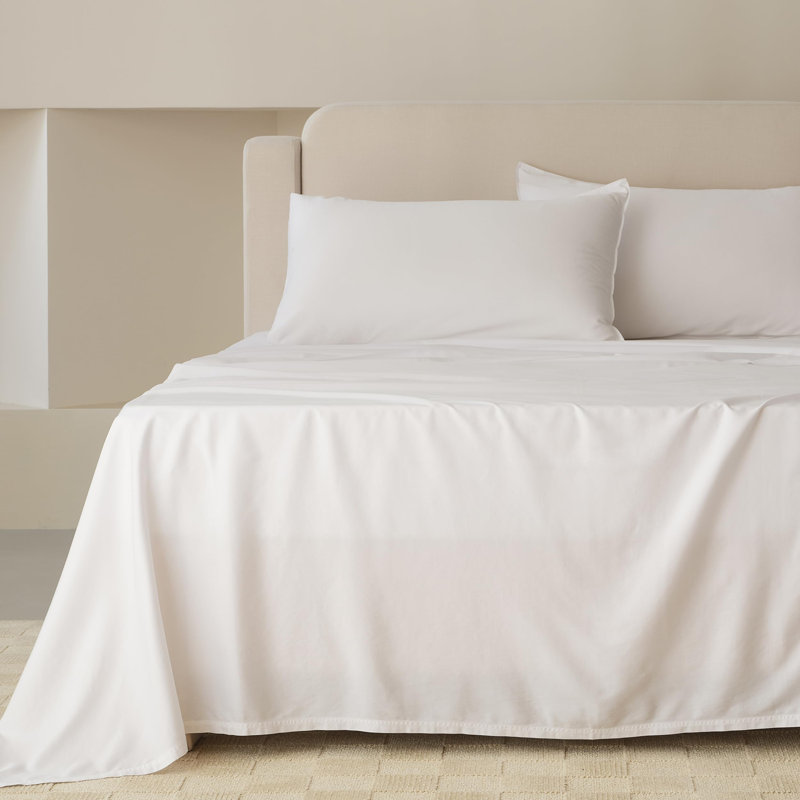 Double Stitch Sheet - Luxury Cotton Tencel Eucalyptus Bed Sheets Deep Pocket, 4 Pc Soft Hotel Bedding Set Cooling Breathable, 1 Fitted Sheet & 1 Flat Sheet & Pillowcases
