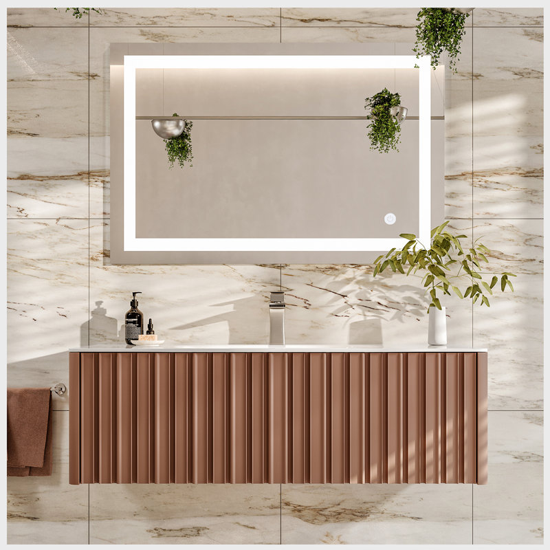 Elitist 48 Wall Mount Vanity With Solid Surface Integrated Sink, Rose