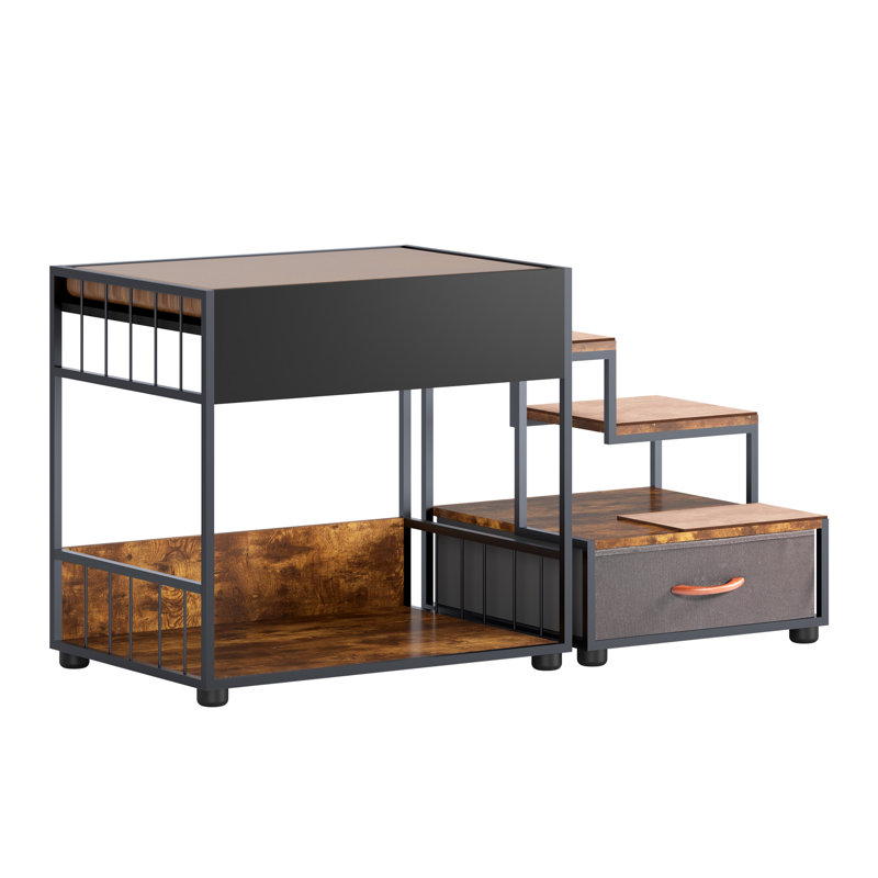 Elevated Dog Bunk Bed with Pet Window Perch - Multi-Level Pet Furniture with Non-Slip Steps, Storage Drawer and Vintage Design for Small to Medium Pets